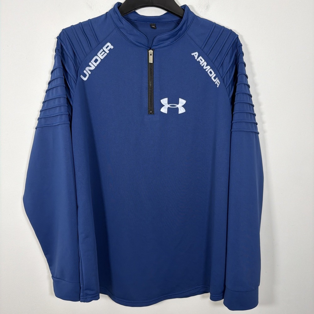 Under Armour Sweater Men 2XL Golf Loose 1/4 Zip Performance Blue Running Warm Up
